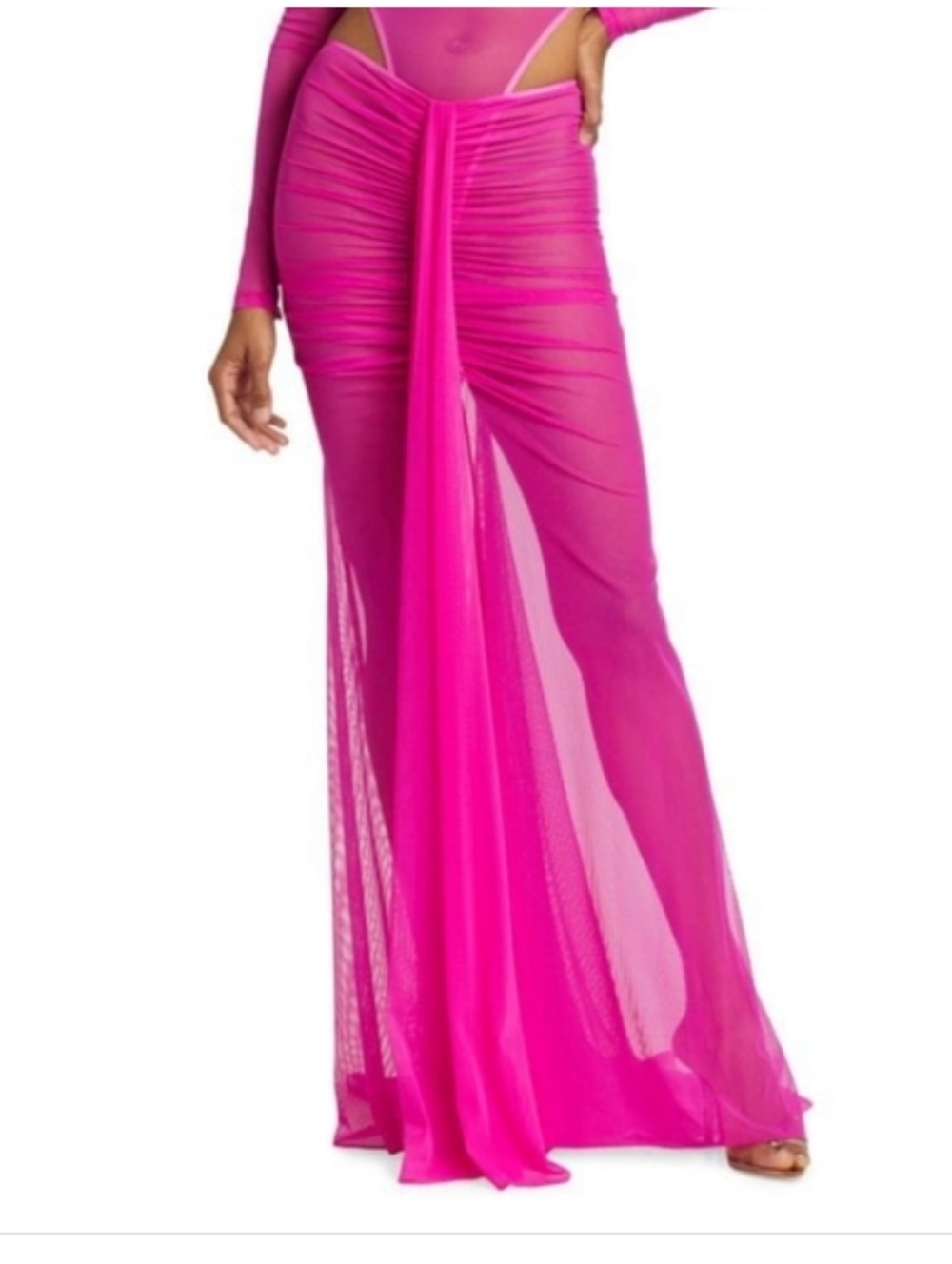LaQuan Smith Hot Pink Sheer Maxi Skirt